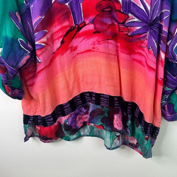 Carole Little Boho Southwestern Cactus Print Top Size L V-Neck‎ Oversized Artsy - Picture 3 of 12